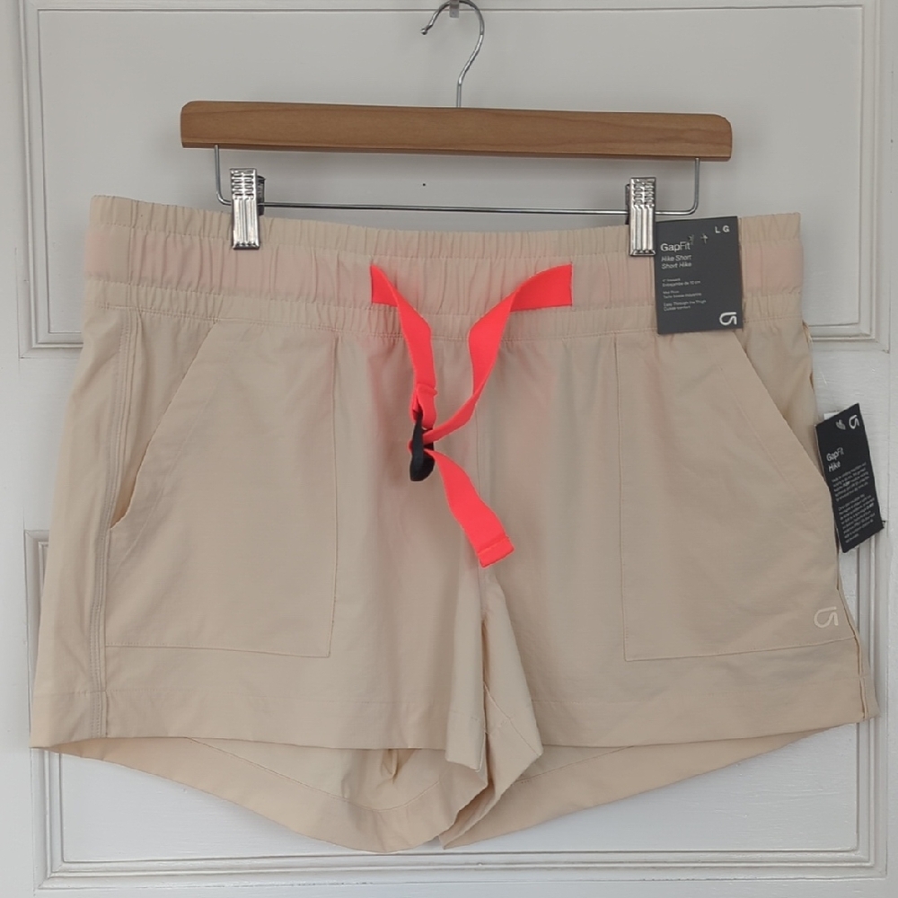 GAP Fit Hike Women's Tan Shorts with Neon Pink Drawstring
